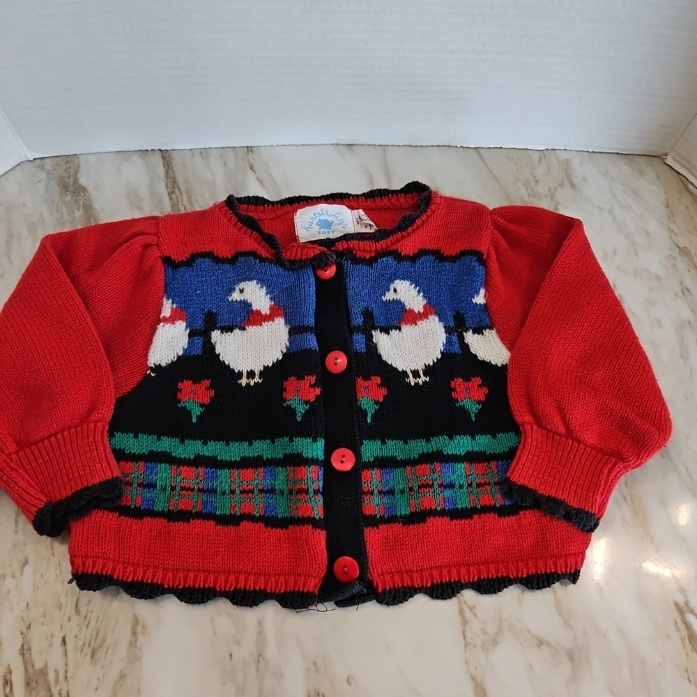 Hartstrings Red and Blue Baby Cardigan with Duck Logo